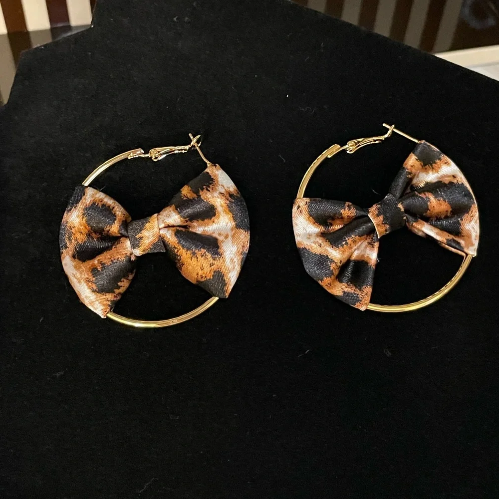 Leopard Bow Hoop Earrings